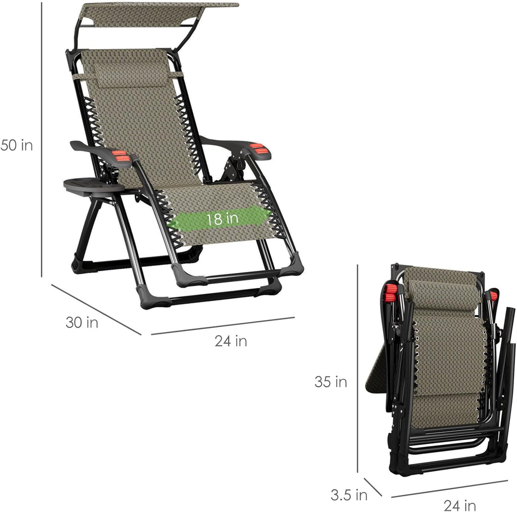 ATORPOK SHOP Zero Gravity Chair with Canopy Shade, Patio Folding Lounge Recliners, Anti Grav