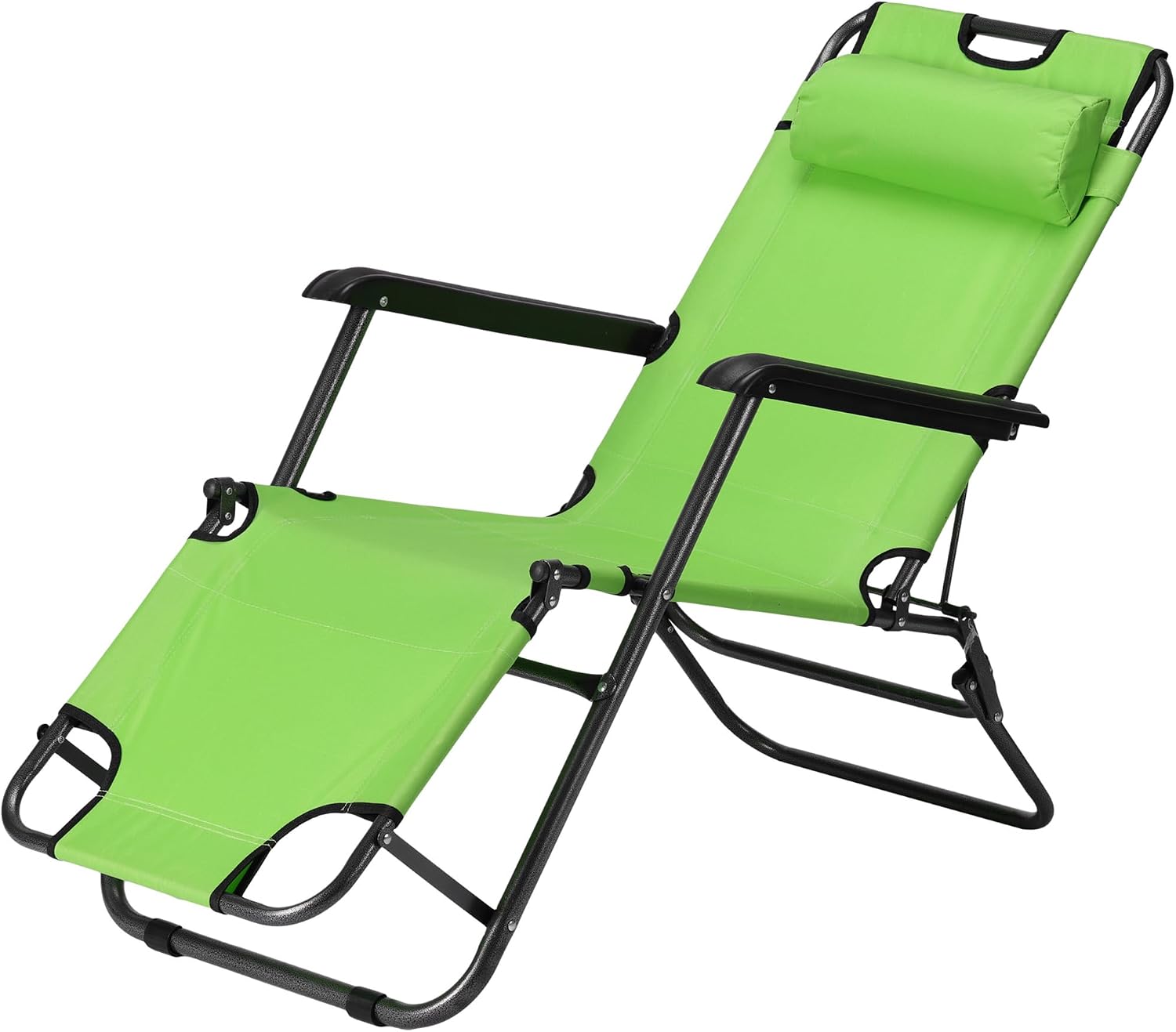 JEMIDI Sun Lounger, Green - Garden Chair with Reclining Backrest, Armrest & Headrest - Perfect for Patio, Poolside, Camping - Lightweight, Durable & Portable
