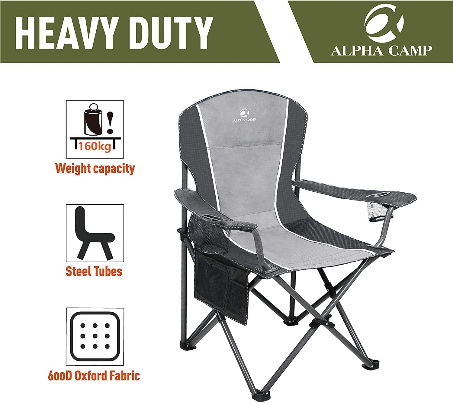 ALPHA CAMP Camping Chairs for Adults Folding Camping Chair with Cup Holder & Side Pocket