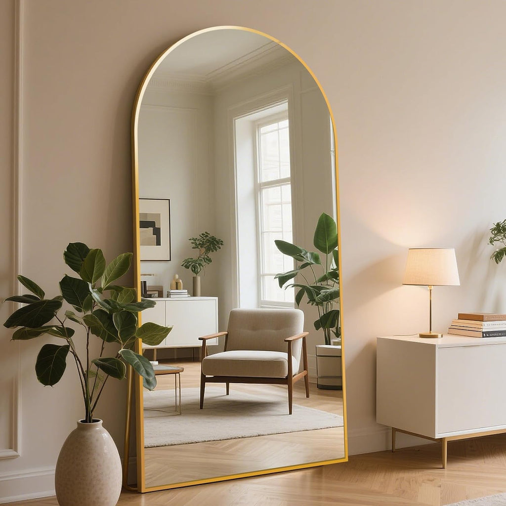 Beauty4U Arched Full Length Mirror 200x100cm, Gold | Free Standing, Hanging or Leaning, Arched Top Large Floor Mirror with Aluminum Alloy Frame for Living Room or Bedroom