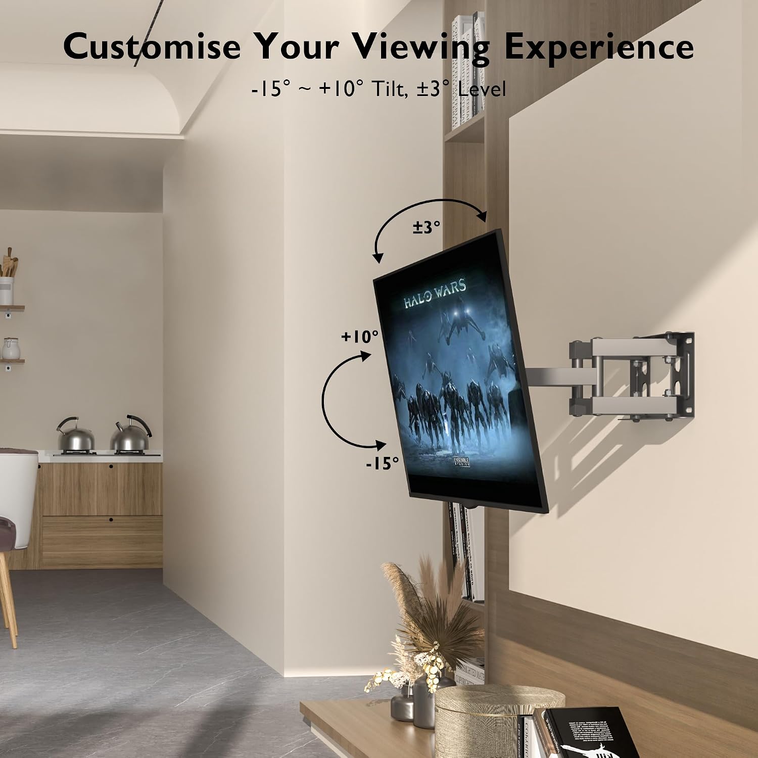 BONTEC TV Wall Bracket for 23-70 Inch TVs, Full Motion Wall Mount, 45 kg | Max VESA 400x400 mm, double arm design, swivel tilt extension to 380 mm, LED LCD OLED screens, spirit level included
