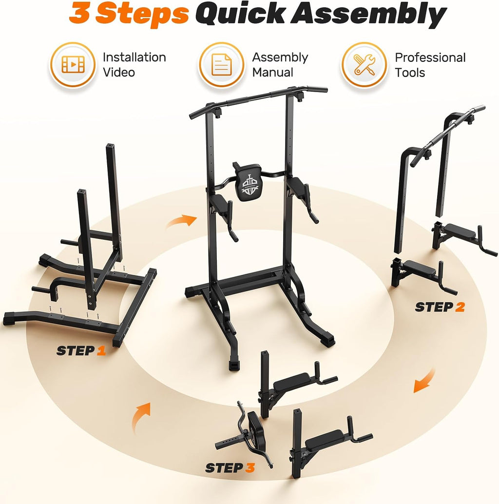 Sportsroyals Power Tower Pull Up Bar Station, 450LBS Stable Pull Up Dip Station for Home Gym Strength Training Equipment