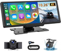ELECROW 10.26" Wireless CarPlay Screen with 4K Dash Cam | Wireless Apple CarPlay Android Auto 4K front dash cam HD rear view camera mirror link voice control FM GPS navigation mount