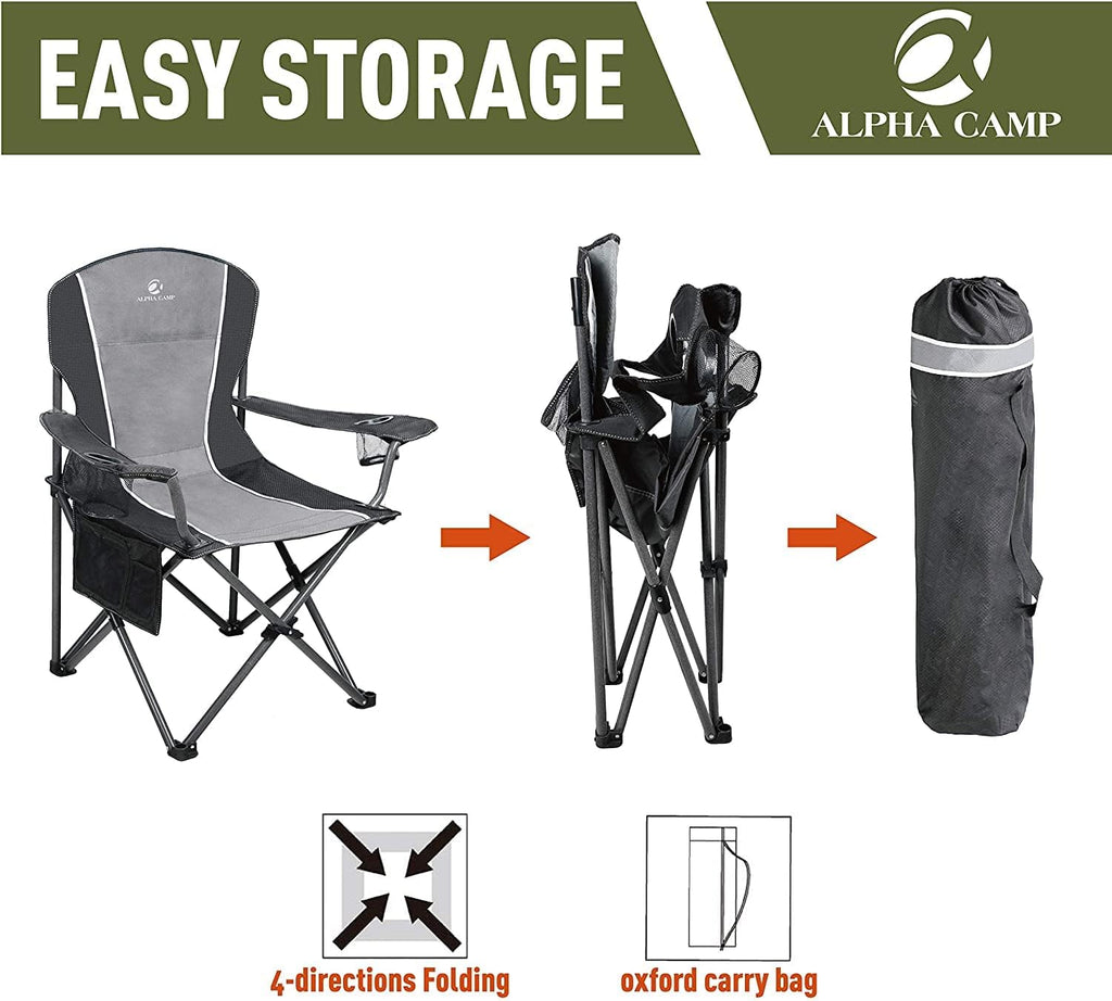 ALPHA CAMP Camping Chairs for Adults Folding Camping Chair with Cup Holder & Side Pocket