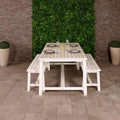 Acacia Wooden Bench Dining Set, White, Large