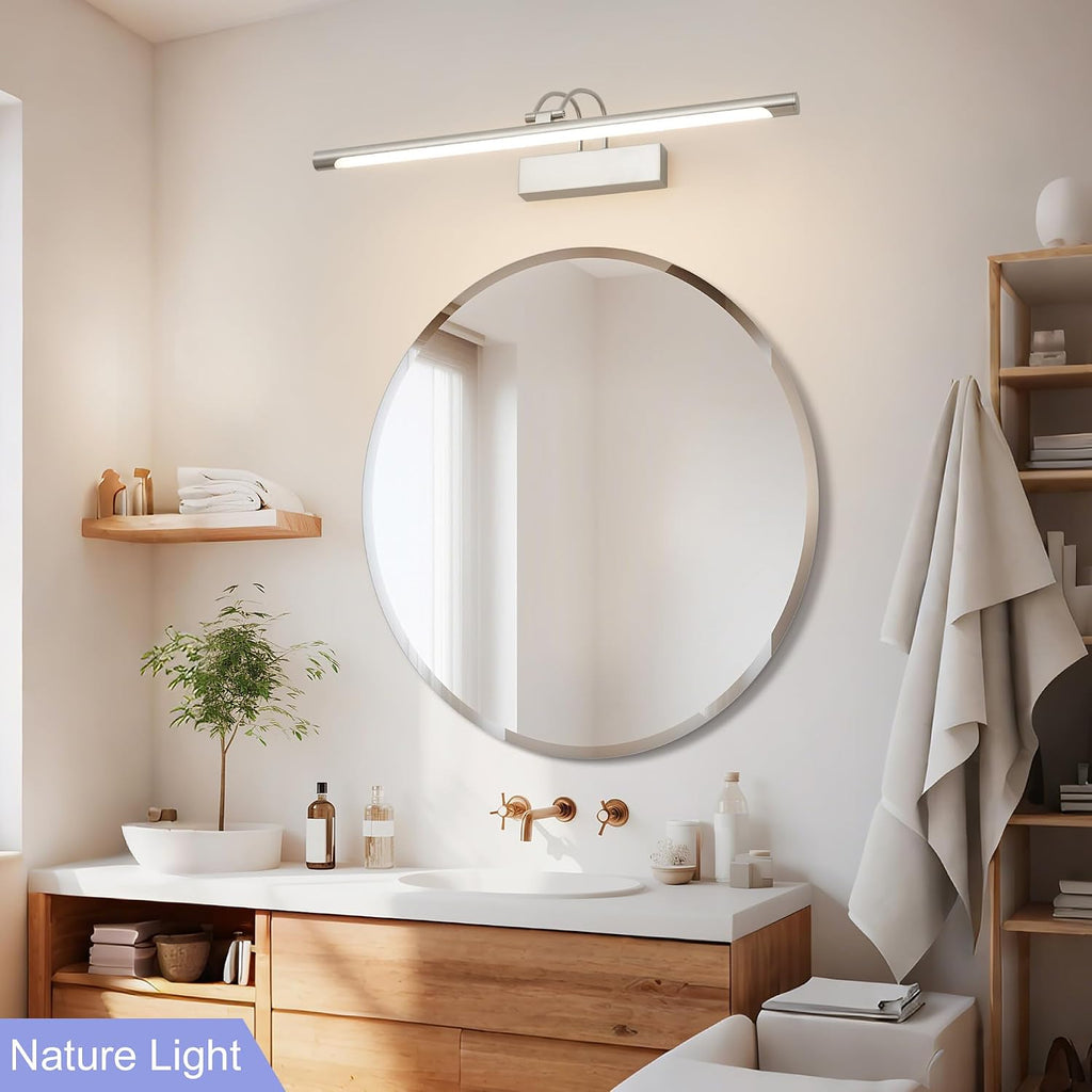 LED Bathroom Wall Light Nickel LED Picture Lights for Wall with Switch 60CM | Bathroom Mirror Light, 270° Adjustable, 60CM 800Lumen Waterproof, 3 Color Temperature, Vanity Lights, Hardwired [Energy Class F]