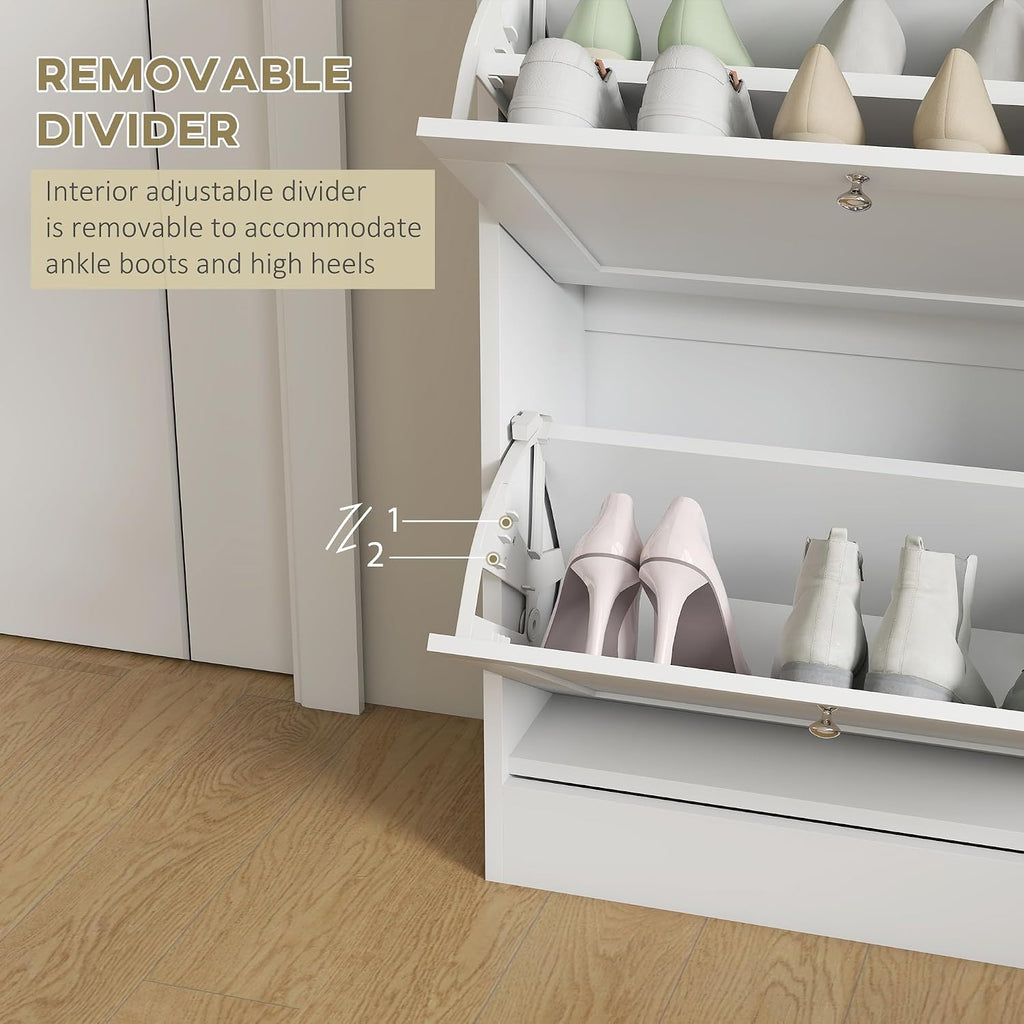 HOMCOM Shoe Cabinet with 2 Flip Drawers, Narrow Slim Shoe Rack, White | Freestanding, Storage Cabinet, for Entryway, Hallway