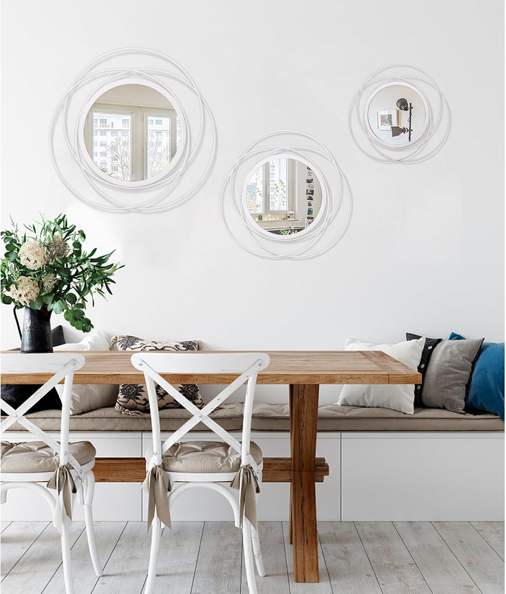 Wall Mirror Modern Metal Frame Arts Circle Mirror for Wall Decorative Home Living Room Balcony Bedroom Bathroom Hallway Farmhouse Entryway White 20"