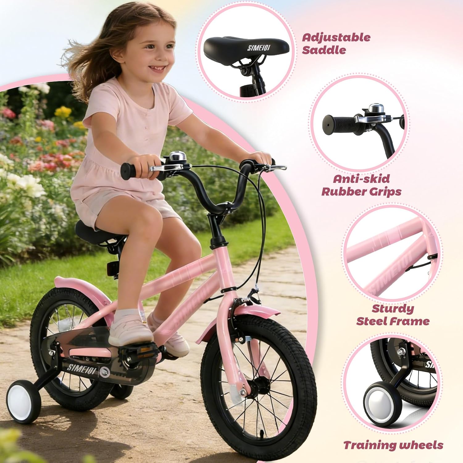 SIMEIQI 14 16 18 Inch Kids Bike for 3-9 Years Boys and Girls with Stabilisers & Kickstand