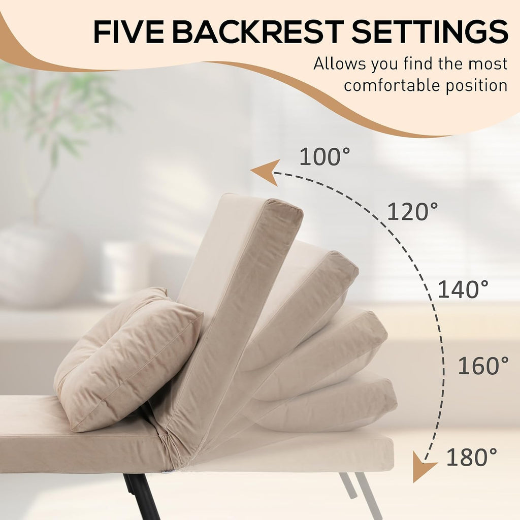 HOMCOM Single Chair Bed, Click Clack Convertible Bed Settee, Modern Velvet Feel Fabric Chai