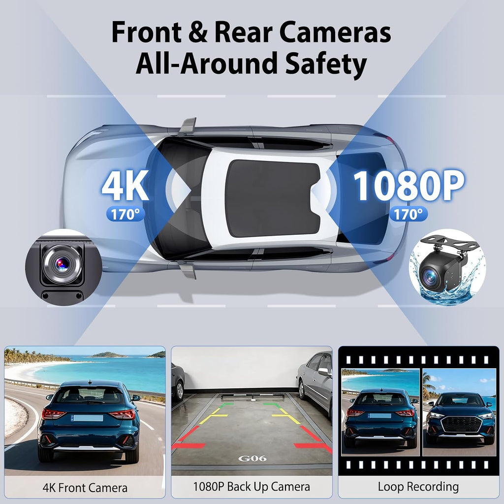 ELECROW 10.26" Wireless CarPlay Screen with 4K Dash Cam | Wireless Apple CarPlay Android Auto 4K front dash cam HD rear view camera mirror link voice control FM GPS navigation mount