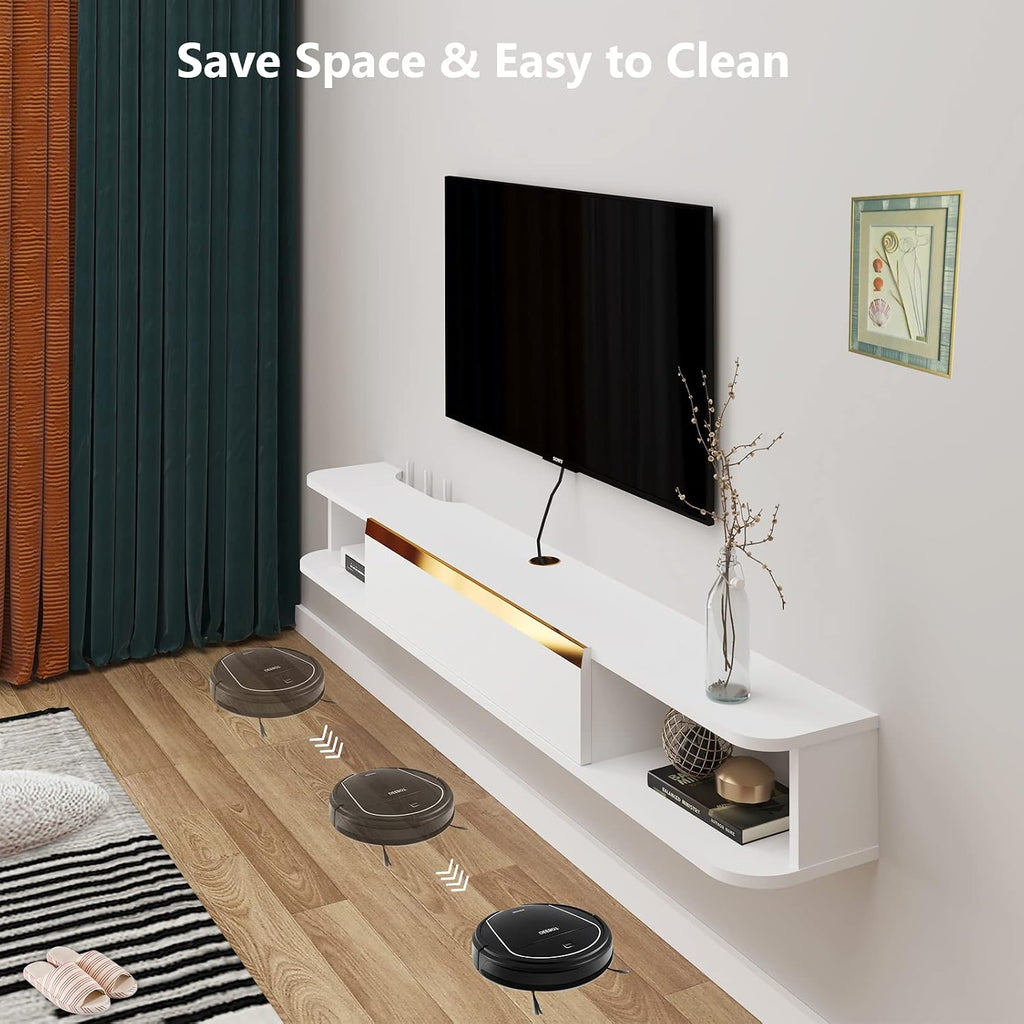 Pmnianhua Floating TV Stand, Wall Mounted Entertainment Center TV Media Console, Floating Shelves with Door, Floating TV Cabinet Large Storage TV Bench for Living Room (White, 120cm)