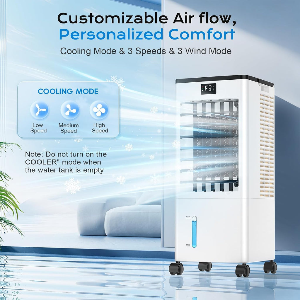 Mobile Air Conditioners, 60W Evaporative Air Cooler, LED Display 10M/S 3 Modes 8L