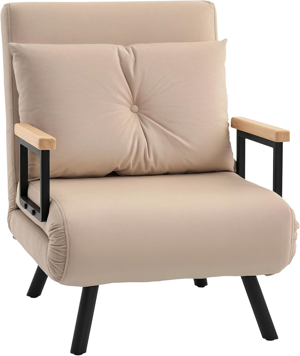 HOMCOM Single Chair Bed, Click Clack Convertible Bed Settee, Modern Velvet Feel Fabric Chai