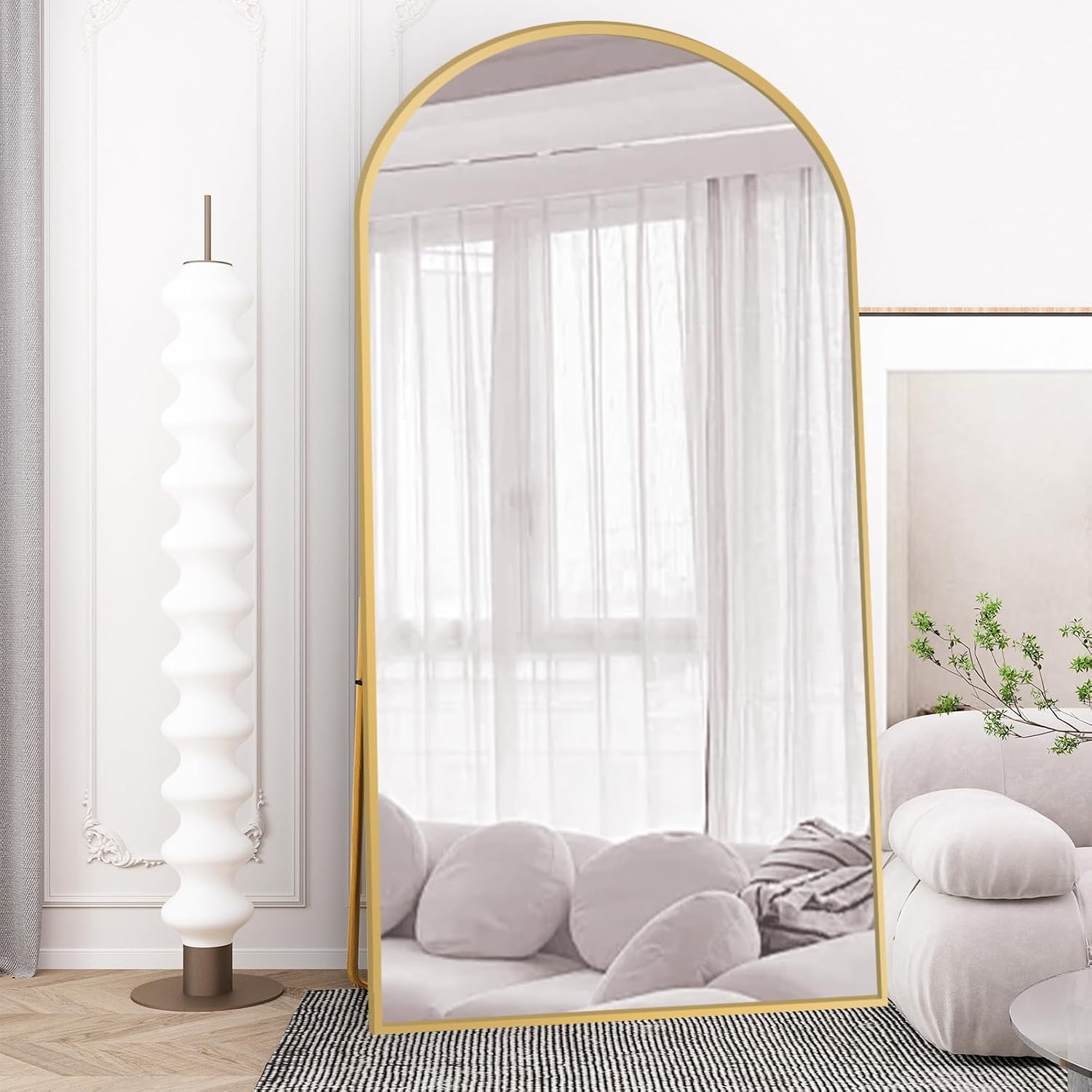 Beauty4U Arched Full Length Mirror 200x100cm, Gold | Free Standing, Hanging or Leaning, Arched Top Large Floor Mirror with Aluminum Alloy Frame for Living Room or Bedroom