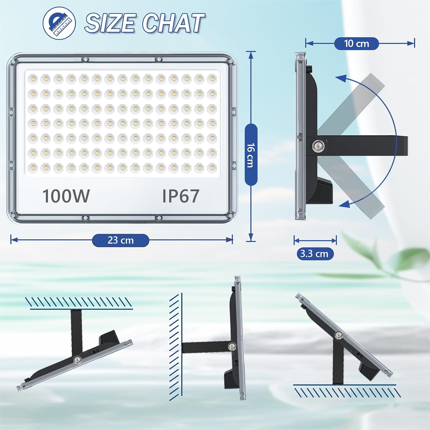 00W LED Floodlight Outdoor 2 Pack, 10000LM Outdoor Security Lights, IP67 Waterproof LED Spot Lights 7000K Daylight LED Flood Lights for Garden Yard Garages Warehouse Patio Billboard