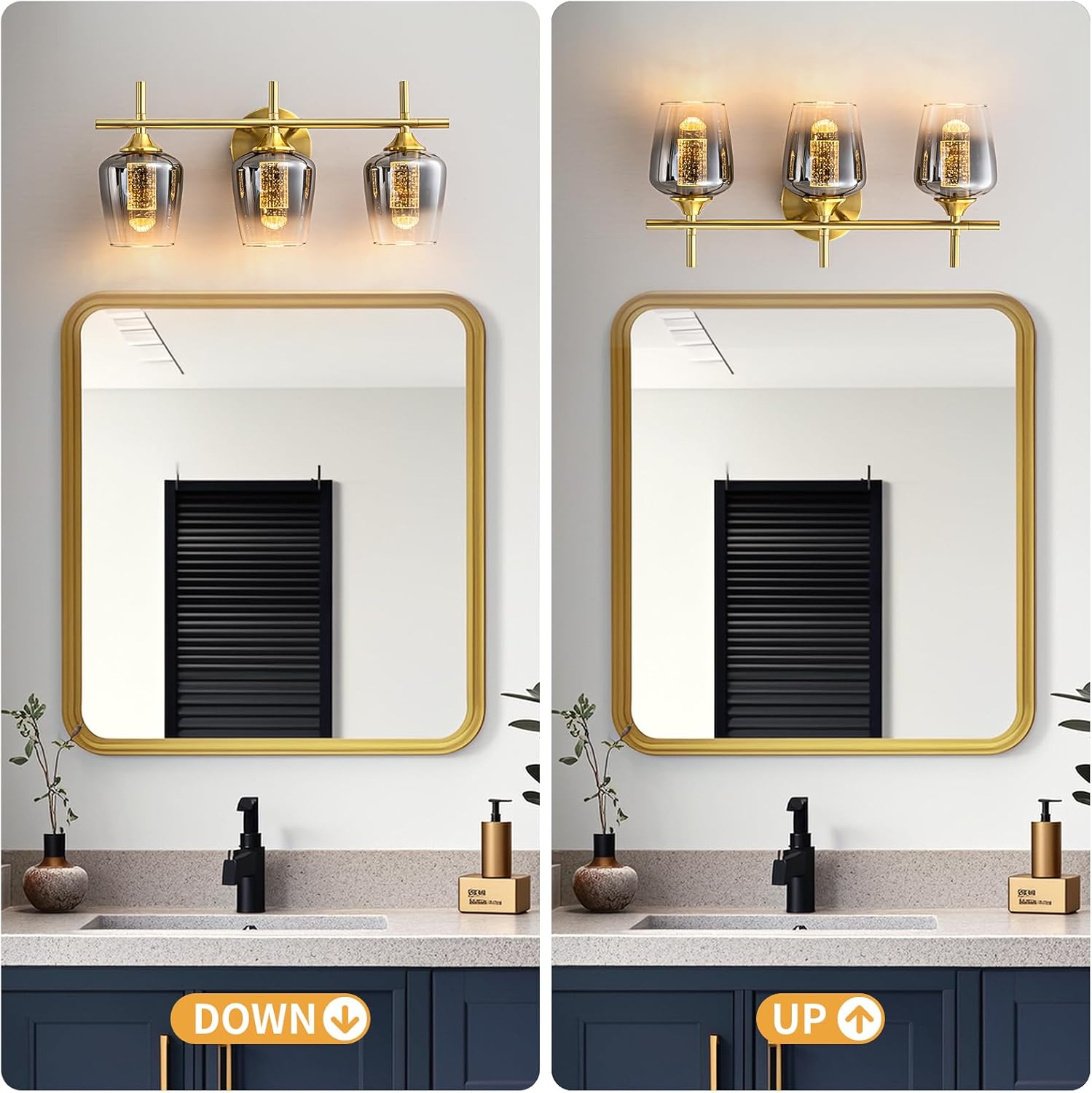 WILON Bathroom Wall Light Fixtures Over Mirror, 3-Light Bathroom lamp Wall with Grey Gradient Lampshade, Wall Lights with LED Acrylic Bubble Light Column, Wall Scones for Living Room Kitchen Bedroom