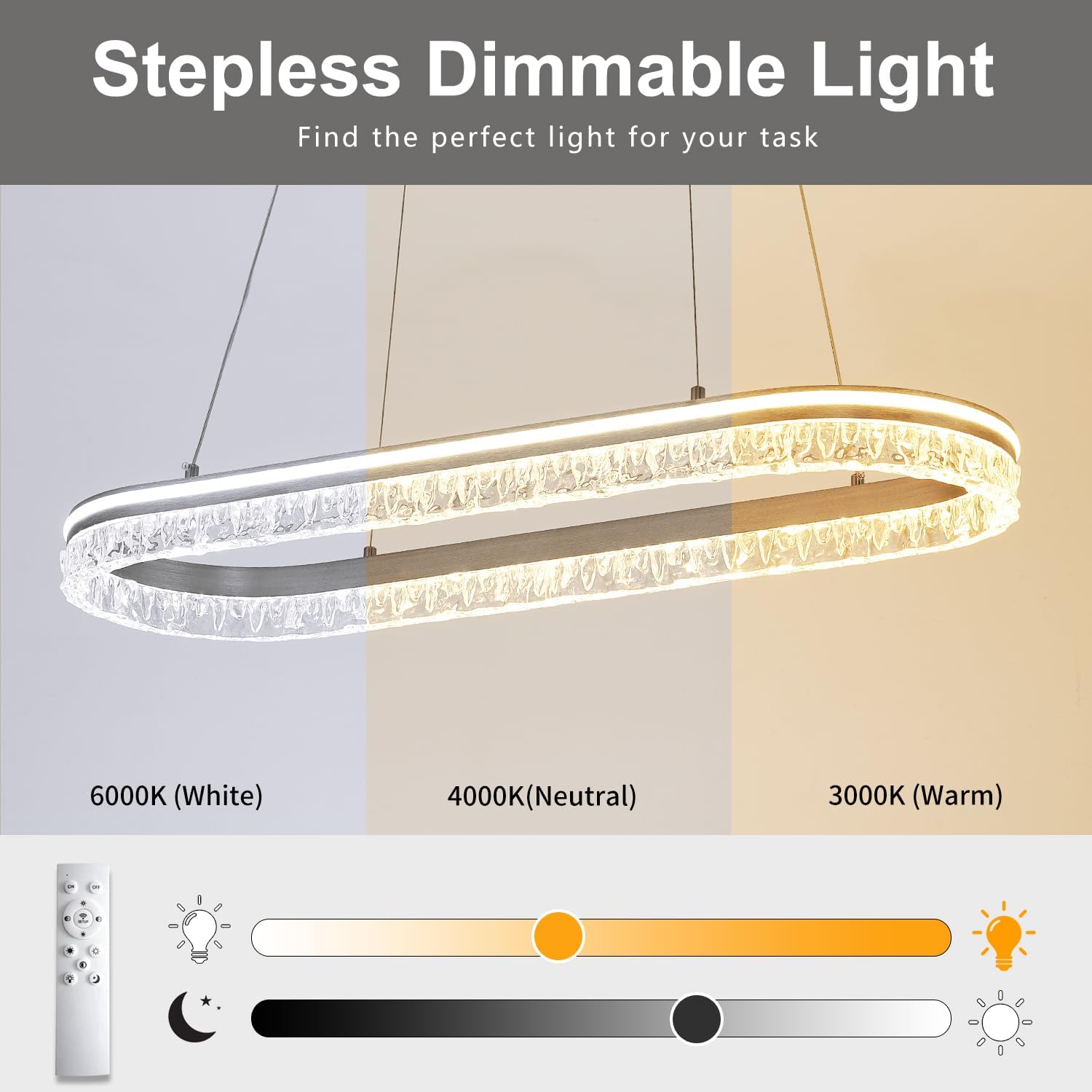Modern Kitchen Island Chandelier with Dimmable Led Oval Track Design, Featuring A Silver Gray Aluminum Bar, Suitable for Dining Room, Kitchen, Breakfast Area, and Living Room Lighting.