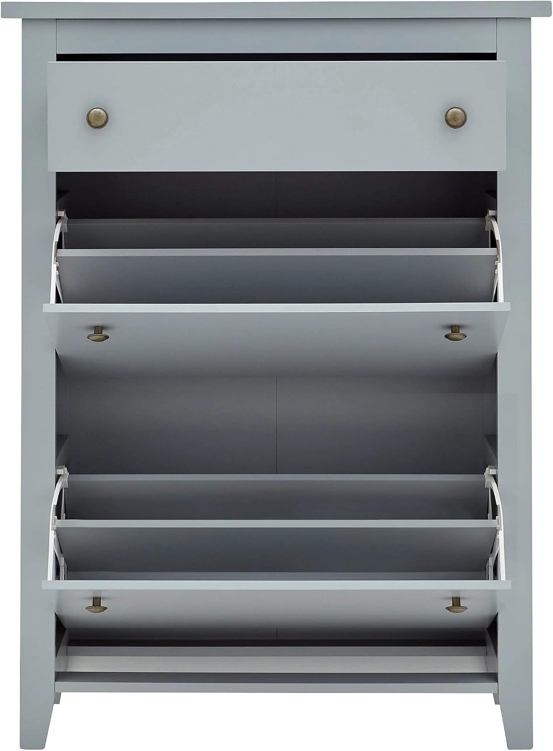 GFW Deluxe Two Tier Shoe Cabinet, Slim Storage Unit for up to 12 Pairs of Shoes, Stylish Hallway Organiser, Modern Design for Entryway, Living Room or Hallway Grey