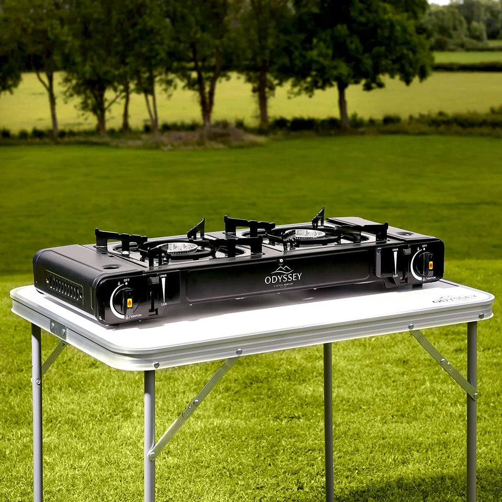 Odyssey Portable Double Gas Stove, Metal, Black
