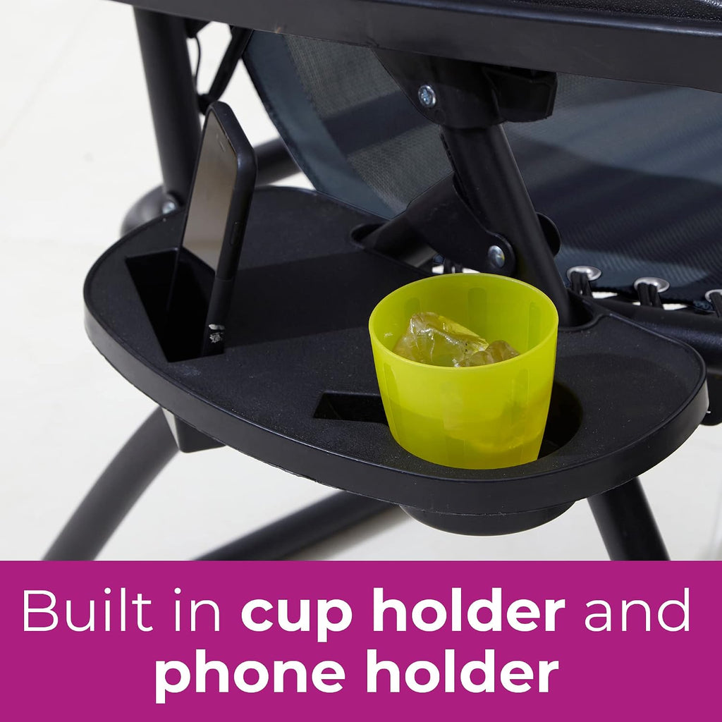 Neo 3pcs Folding Portable Zero Gravity Chairs Sun Lounger Table Set Cup Holders Reclining Garden Patio Outdoor Camping (Grey)