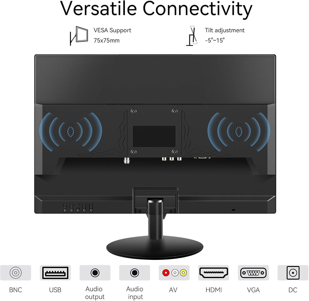 19 Inch PC Monitor 1440x900 LED Display Computer Monitor with VGA/HDMI/AV/BNC/USB, Build in Speaker, 5Ms Response Time, 60 Hz Refresh Rate, VESA, Black