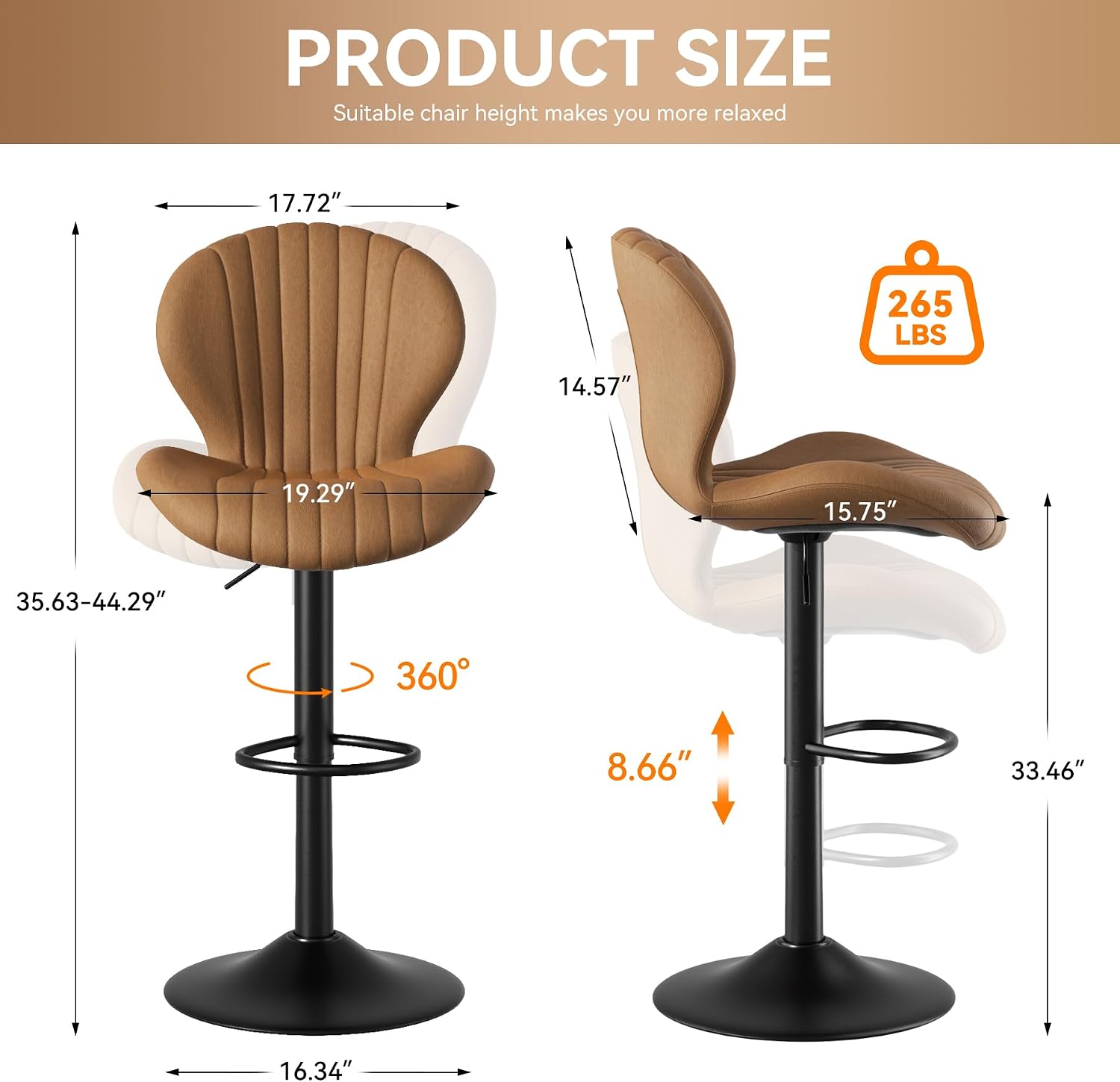 Hawthyhome Bar Stools Set of 2 Backrest Kitchen Bar stools Brown