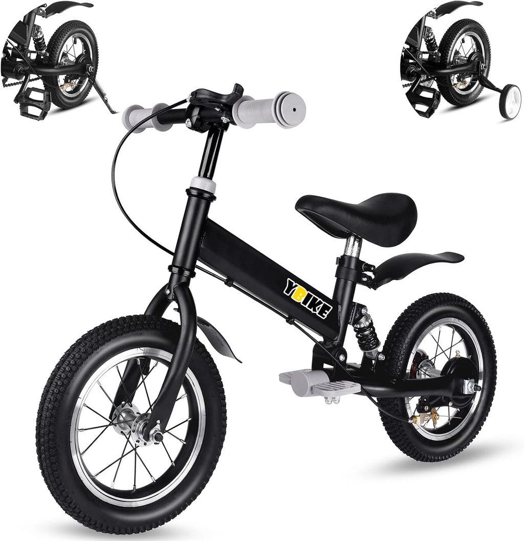 YBIKE 2 in 1 Balance Bike, 12 14 Inch Kids Bike, Suitable for 2-7 Years Old, Kids' Balance Bike with Pedal, Shock Absorber, Fenders, Brakes, 4 Colors Training Bike