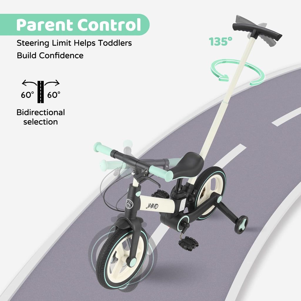 6 in 1 Toddler Bike with Push Handle for Kids 18-60 Months, 12 Foldable Balance Bike with Training Wheels, Pedals, Brakes, Kickstand, Push Tricycle Toddler Gift & Toys for Boy & Girl