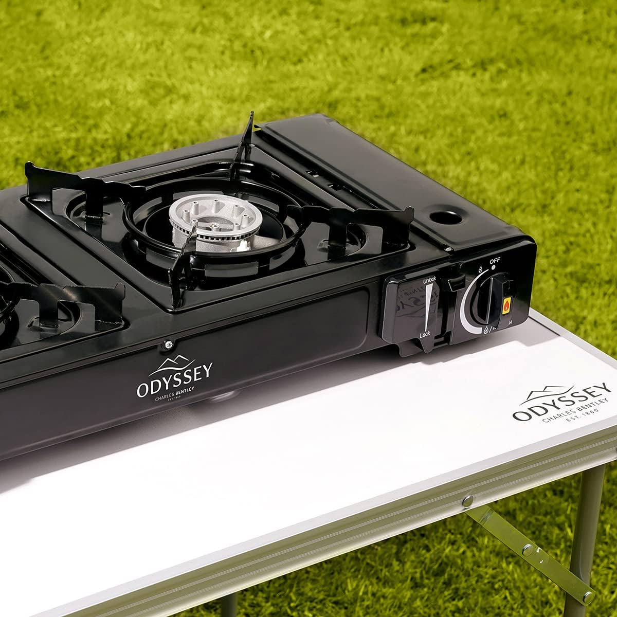 Odyssey Portable Double Gas Stove, Metal, Black