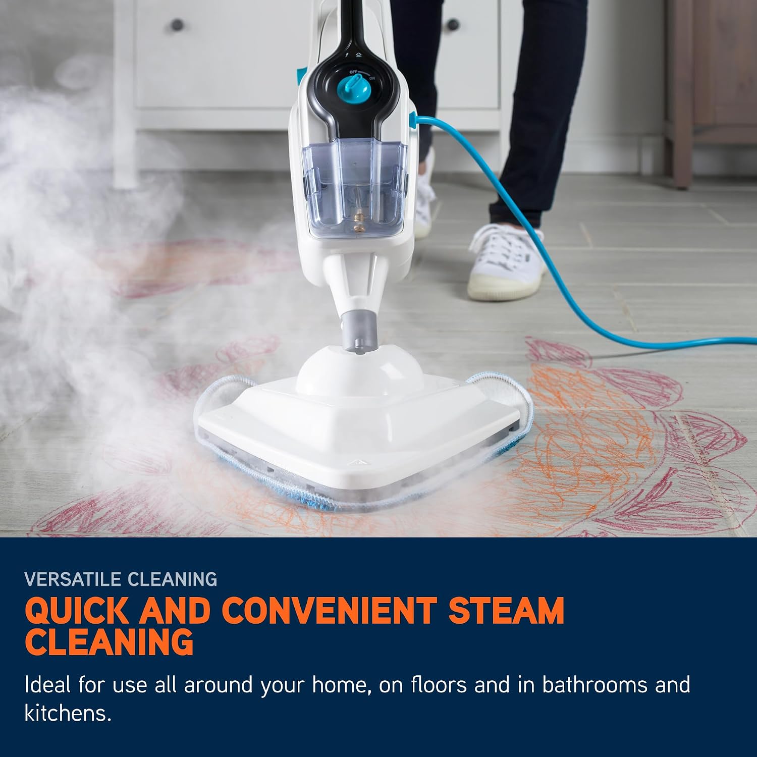Vax Steam Fresh Combi Classic Steam Cleaner, Portable Handheld and Floor Steam Mop, Detergent and 10 Accessories for the Oven, Bathroom and Home, Easy to Carry, 1600W, 3.7kg, White & Blue, S86-SF-CC