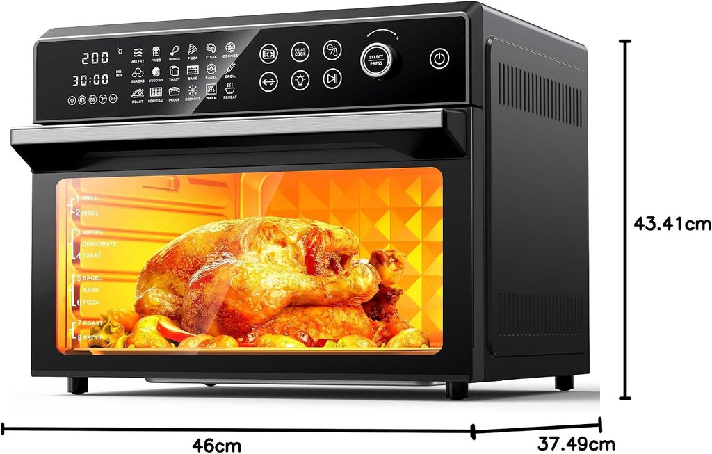 30L Air Fryer Oven, 18 in 1 Presets Dual-Cook Function Air Fryer, 360°Hot Air Circulation Technology/Digital Knob/LED Touch Panel/Timer & Temperature Control, Oil-Less Cooking, 7 Accessories, 1800W