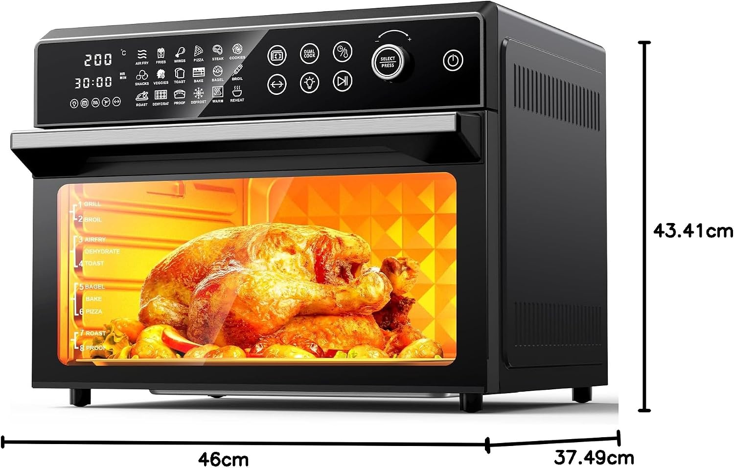 30L Air Fryer Oven, 18 in 1 Presets Dual-Cook Function Air Fryer, 360°Hot Air Circulation Technology/Digital Knob/LED Touch Panel/Timer & Temperature Control, Oil-Less Cooking, 7 Accessories, 1800W