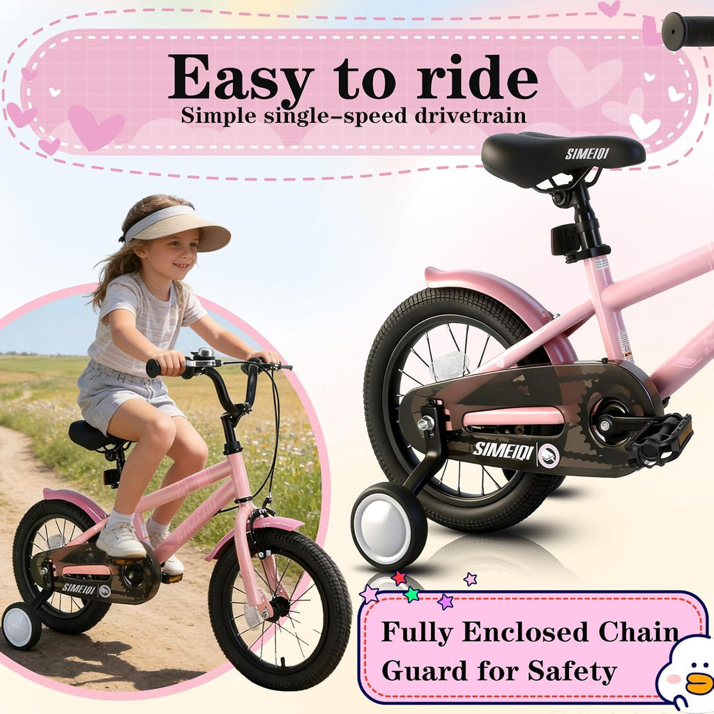 SIMEIQI 14 16 18 Inch Kids Bike for 3-9 Years Boys and Girls with Stabilisers & Kickstand