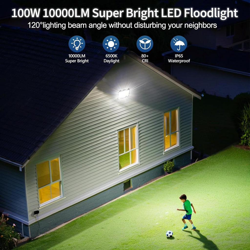 00W LED Floodlight Outdoor 2 Pack, 10000LM Outdoor Security Lights, IP67 Waterproof LED Spot Lights 7000K Daylight LED Flood Lights for Garden Yard Garages Warehouse Patio Billboard