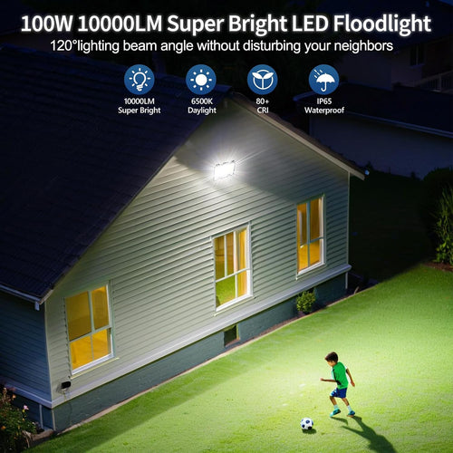 00W LED Floodlight Outdoor 2 Pack, 10000LM Outdoor Security Lights, IP67 Waterproof LED Spot Lights 7000K Daylight LED Flood Lights for Garden Yard Garages Warehouse Patio Billboard