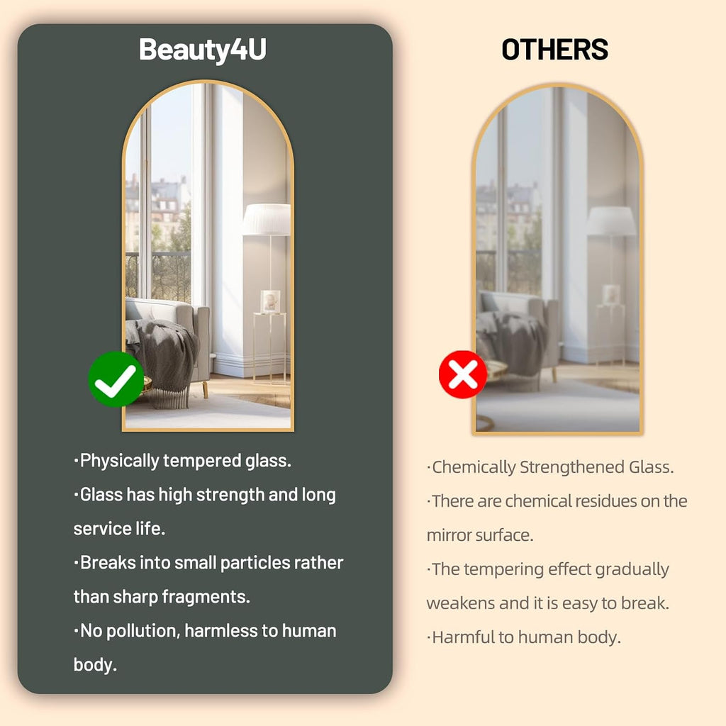 Beauty4U Arched Full Length Mirror 200x100cm, Gold | Free Standing, Hanging or Leaning, Arched Top Large Floor Mirror with Aluminum Alloy Frame for Living Room or Bedroom