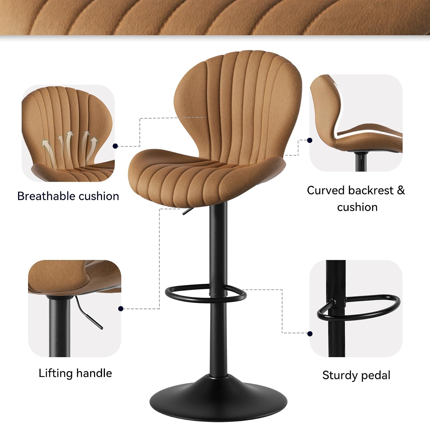 Hawthyhome Bar Stools Set of 2 Backrest Kitchen Bar stools Brown