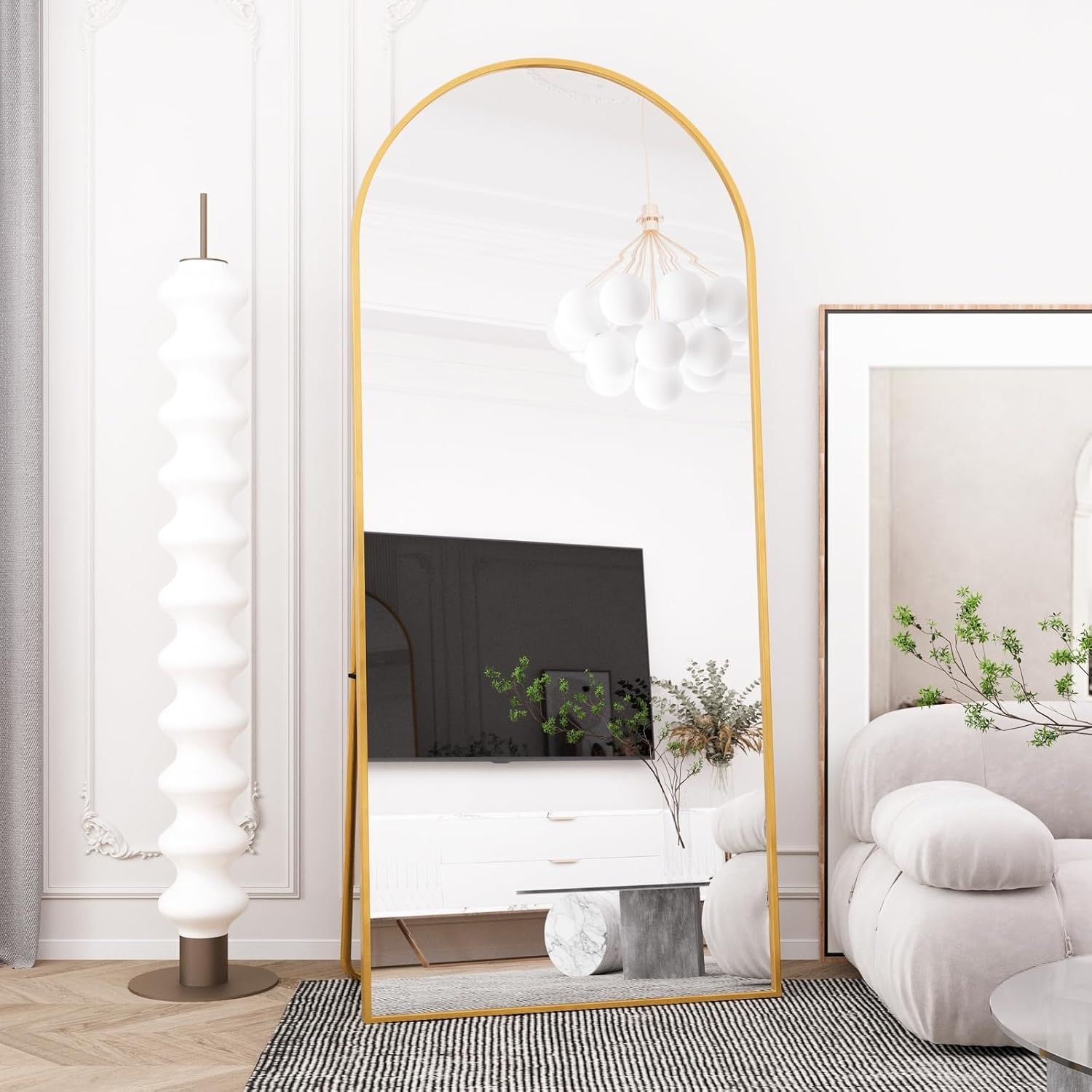 Beauty4U Arched Full Length Mirror 200x100cm, Gold | Free Standing, Hanging or Leaning, Arched Top Large Floor Mirror with Aluminum Alloy Frame for Living Room or Bedroom