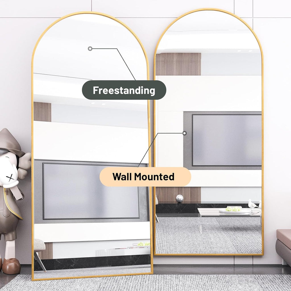 Beauty4U Arched Full Length Mirror 200x100cm, Gold | Free Standing, Hanging or Leaning, Arched Top Large Floor Mirror with Aluminum Alloy Frame for Living Room or Bedroom