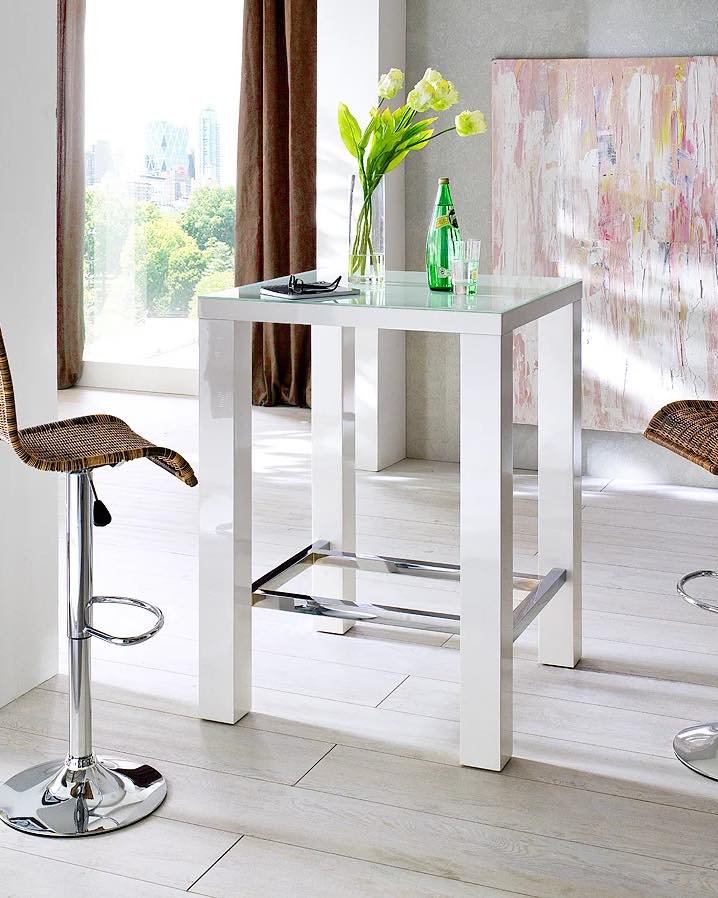 Bar Table Square Breakfast table for kitchen, living dining room Multi-purpose Space-saving Easy Assembly 4 to 6 Seater White High Gloss W80xD80xH107cm