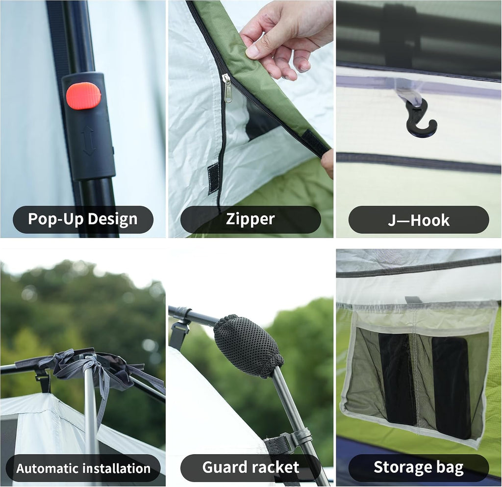 TENPLAY Pop Up Cabin 4 Person Tent, Instant 3 Min Setup, Family Camping Shelter with Rainfly, 210D Oxford Waterproof PU3000mm, 4-Season Portable with Carry Bag, for Travel,Picnic,Party, Outdoor