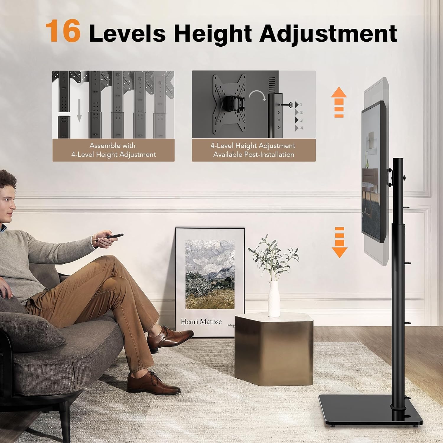 Universal Floor TV Stand with Swivel Mount for 19 to 43 inch LED LCD TV, Black HT1001BP