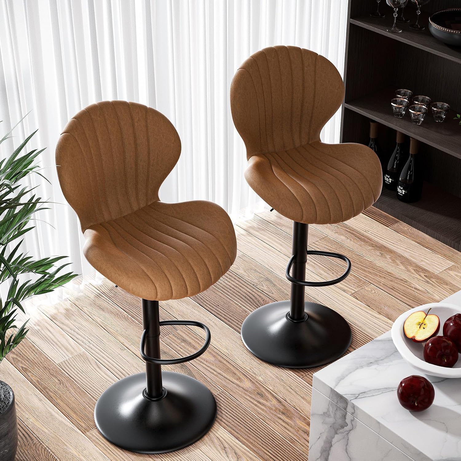 Hawthyhome Bar Stools Set of 2 Backrest Kitchen Bar stools Brown