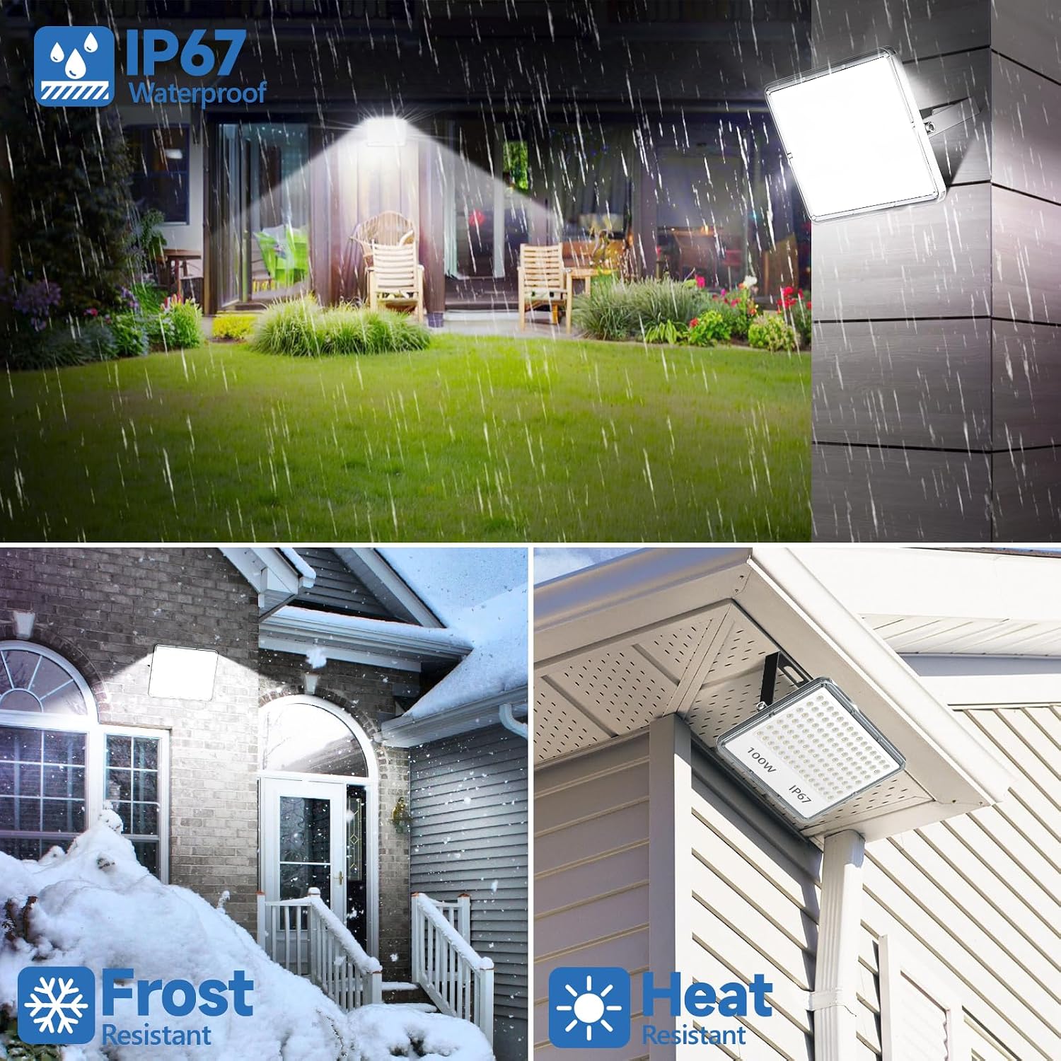 00W LED Floodlight Outdoor 2 Pack, 10000LM Outdoor Security Lights, IP67 Waterproof LED Spot Lights 7000K Daylight LED Flood Lights for Garden Yard Garages Warehouse Patio Billboard