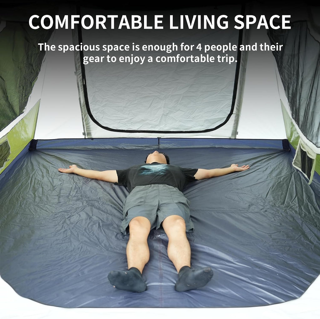 TENPLAY Pop Up Cabin 4 Person Tent, Instant 3 Min Setup, Family Camping Shelter with Rainfly, 210D Oxford Waterproof PU3000mm, 4-Season Portable with Carry Bag, for Travel,Picnic,Party, Outdoor