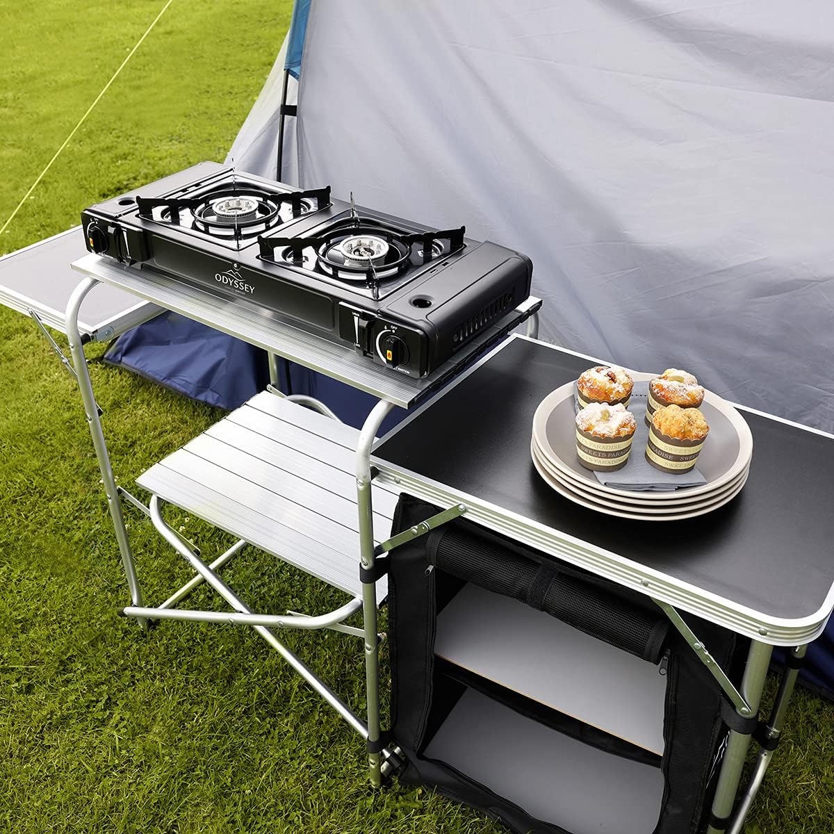 Odyssey Portable Double Gas Stove, Metal, Black