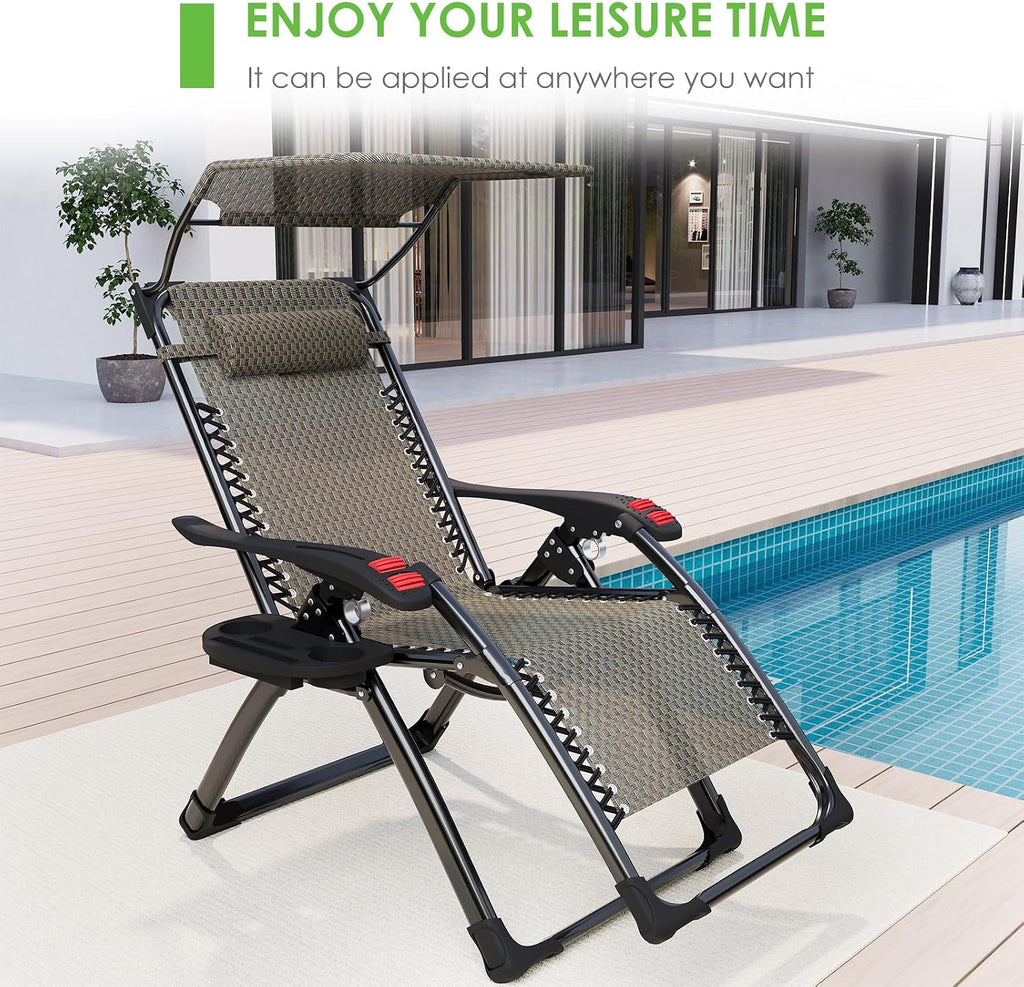 ATORPOK SHOP Zero Gravity Chair with Canopy Shade, Patio Folding Lounge Recliners, Anti Grav