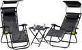 Neo 3pcs Folding Portable Zero Gravity Chairs Sun Lounger Table Set Cup Holders Reclining Garden Patio Outdoor Camping (Grey)