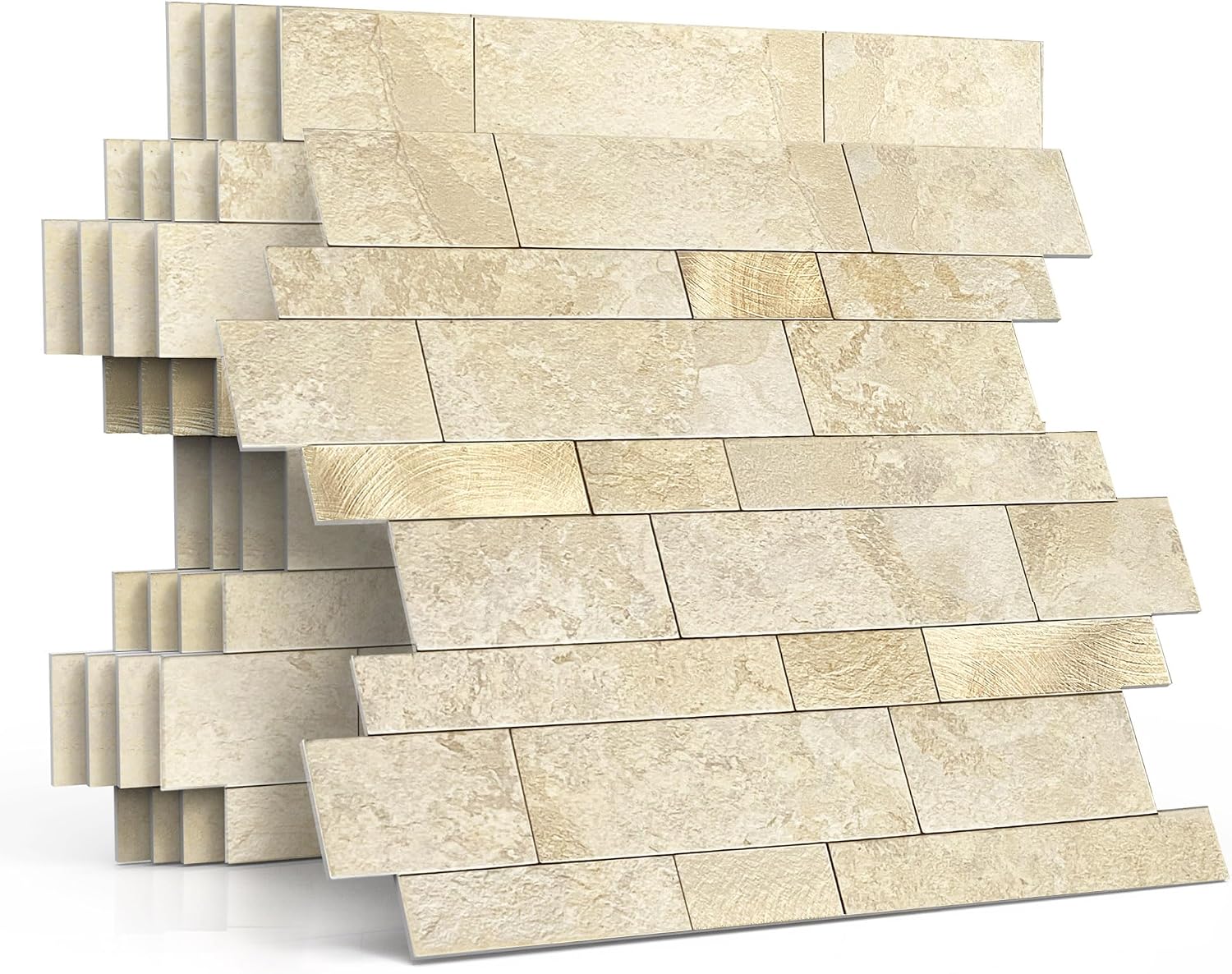 Self Adhesive Wall Tiles Marble Stickers Beige Gold 10pcs